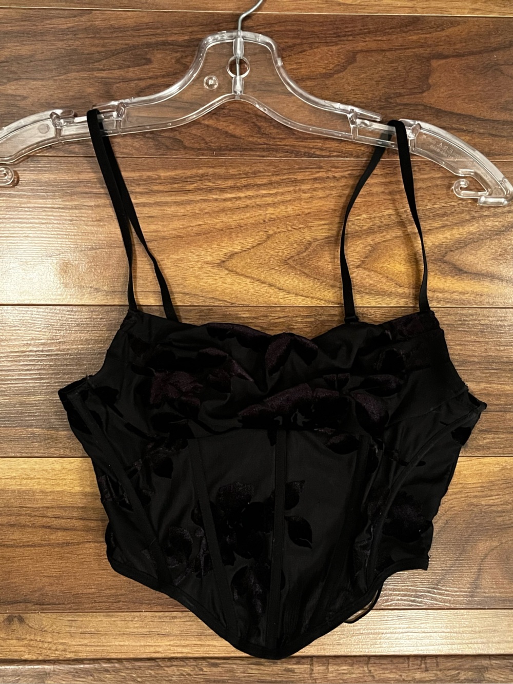Garage Black Satin Floral Corset Top